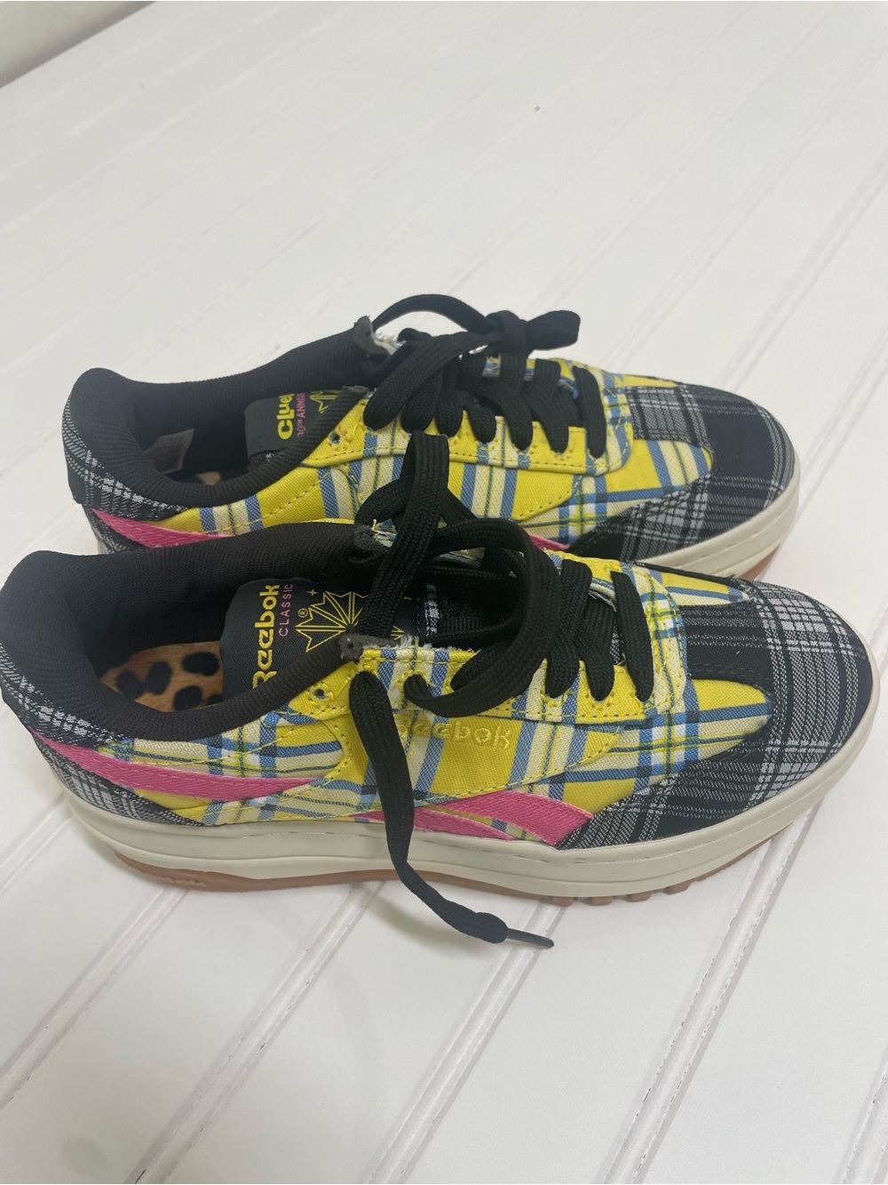 Reebok x Clueless Plaid Low-Top Sneakers - Yellow, Black & Pink women size 5.5 - Picture 2 of 13